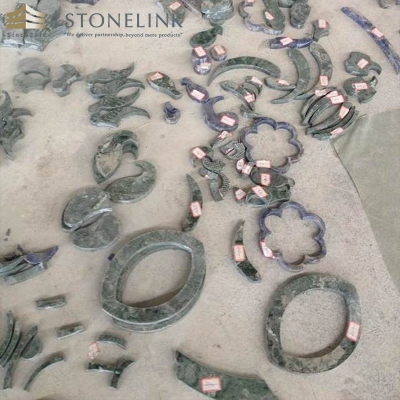 Azul Macaubas quartzite waterjet medallions