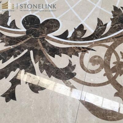 Waterjet medallion inlay marble floral flooring