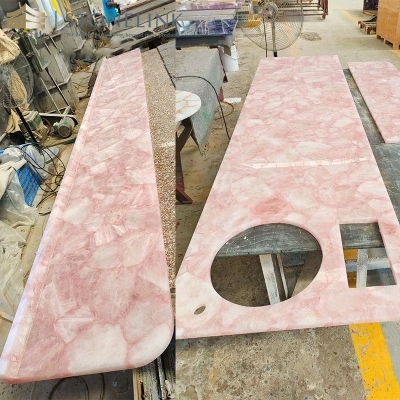 Pink crystal gemstone countertop