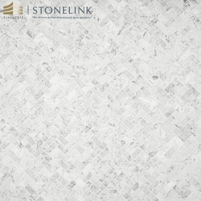 Carrara White herringbone honed marble mosaic