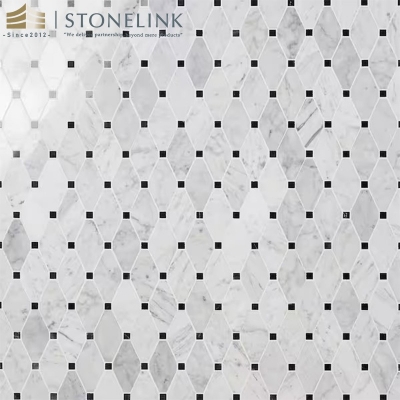 White Carrara and Black Marquina polished marble mosaic