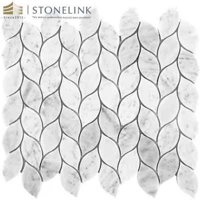 Carrara White honed marble mosaic